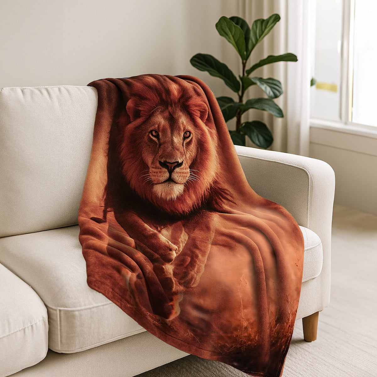 LAST IN STOCK Digital Lion Print Flannel Cozy Throw (200x150 cm) - Yellow 8101922 2