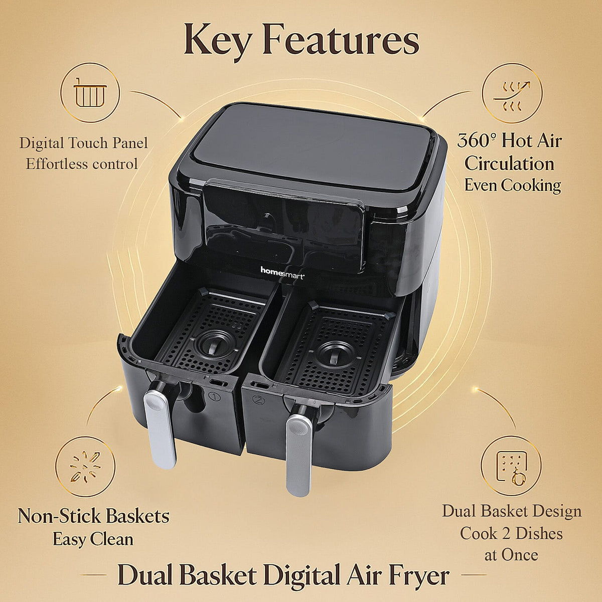 Homesmart Dual Basket Digital Air Fryer with 360Â° Hot Air Circulation 7828955 2