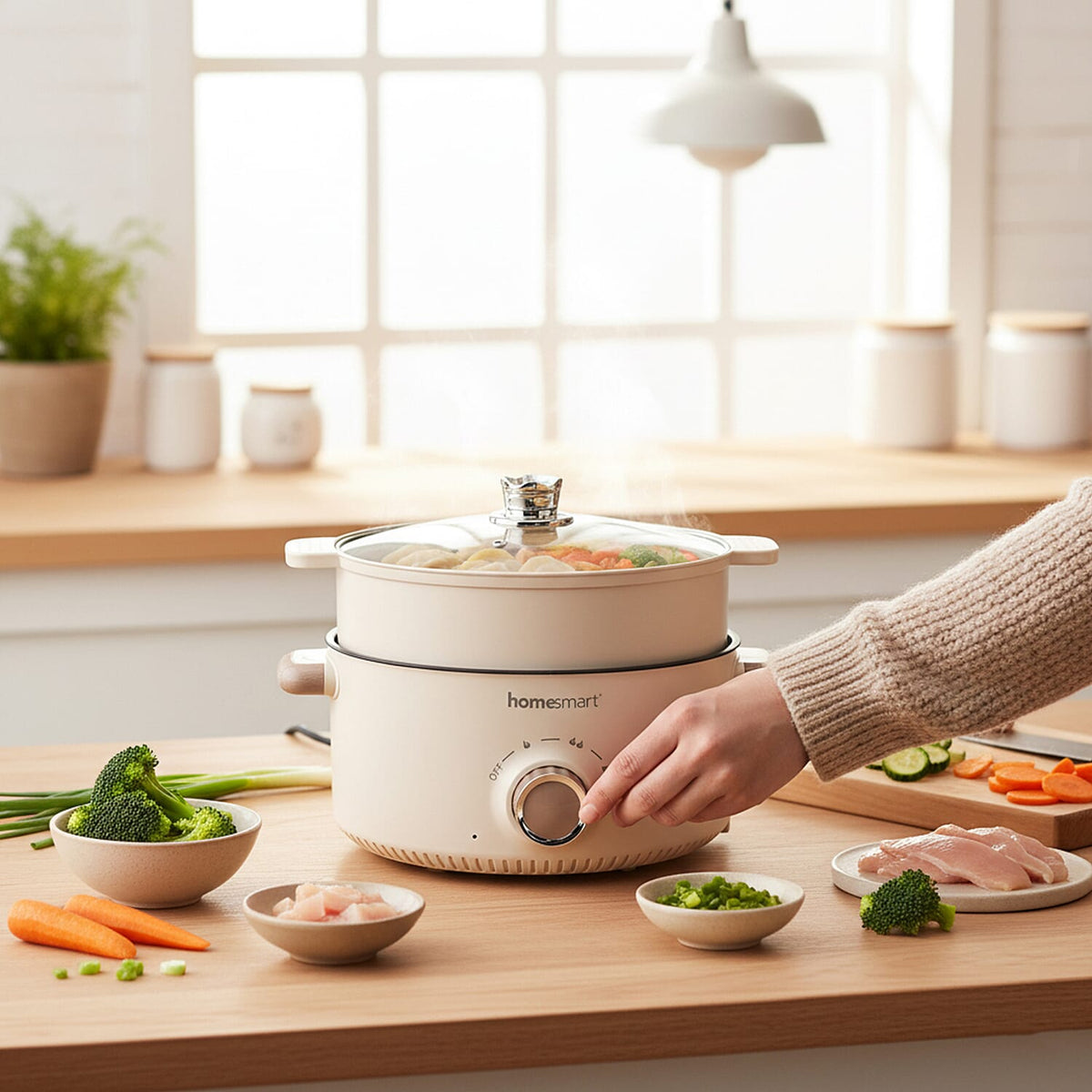 THE ONE POT - Electric Cooking Pot with Steamer - 1000W Non-Stick Multi-Cooker (3.2L) - Beige V32715127 6