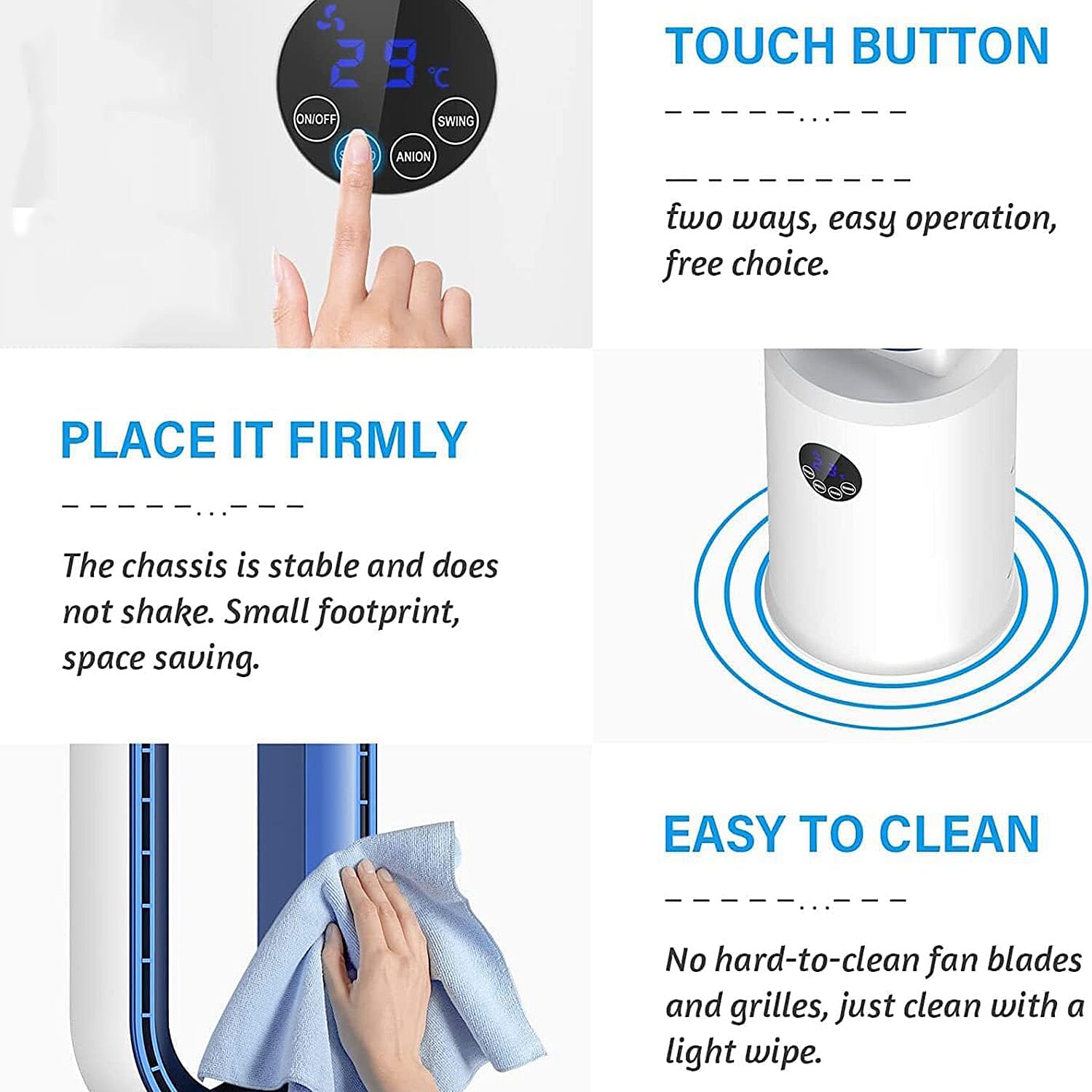 Bliss &amp; Beyond - 3 Wind Speeds Bladeless Fan with Remote Control &amp; 60 Degrees Wide Angle (Power 55W) - White 7744239 6