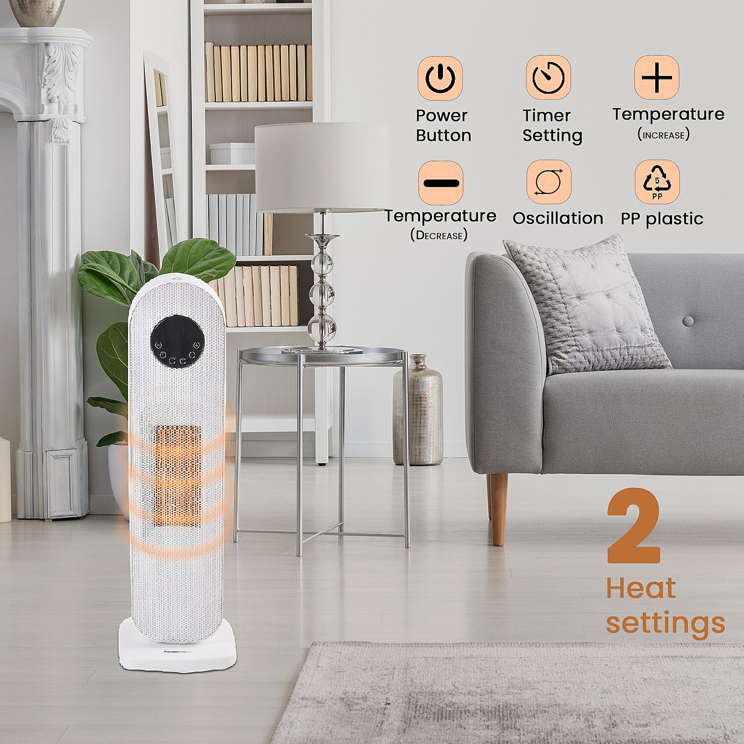 Homesmart Heater with Wide Angle Oscillating Function &amp; LED Display (220-240V, 1300-2000W), Safety Trip Feature 7636472 3