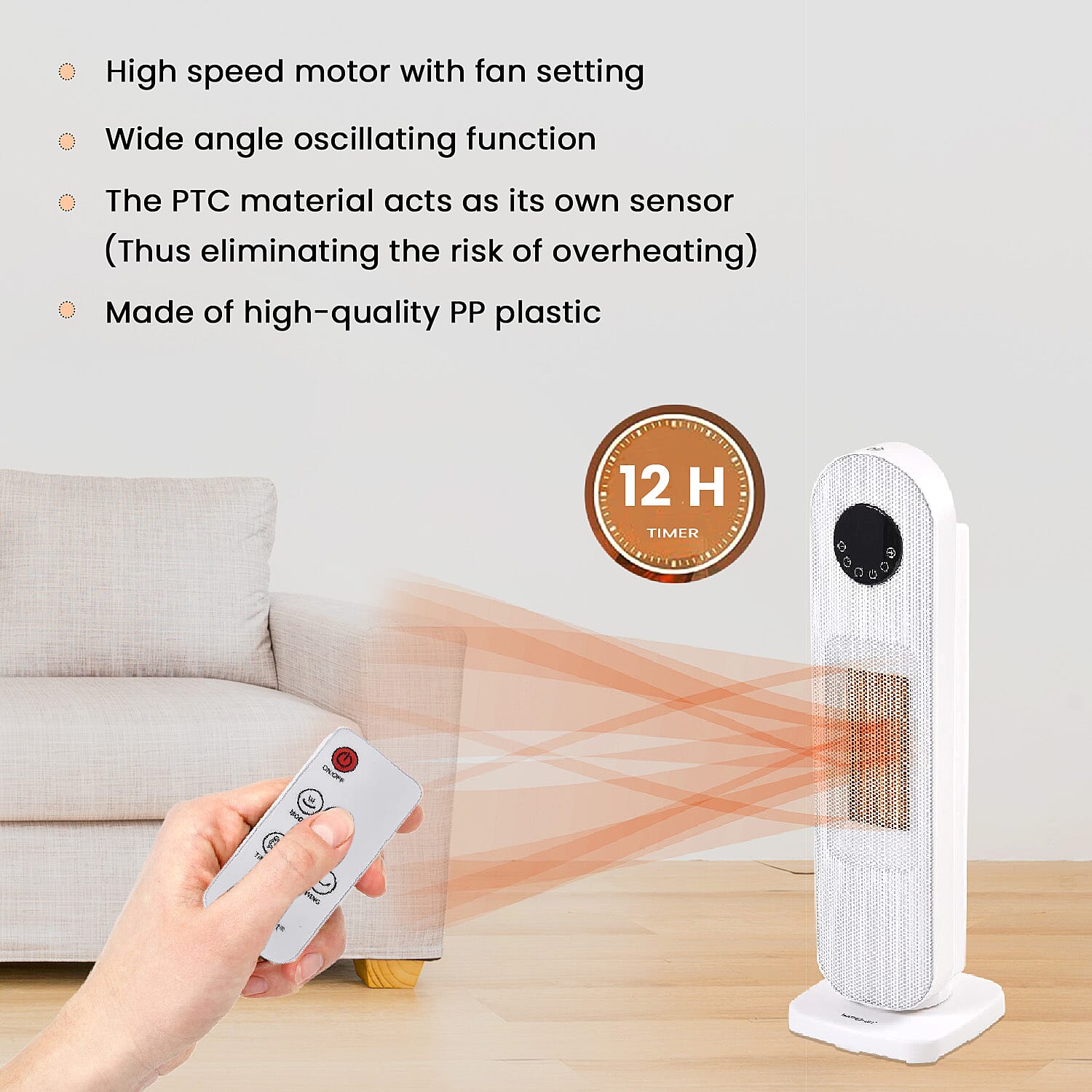 Homesmart Heater with Wide Angle Oscillating Function &amp; LED Display (220-240V, 1300-2000W), Safety Trip Feature 7636472 4