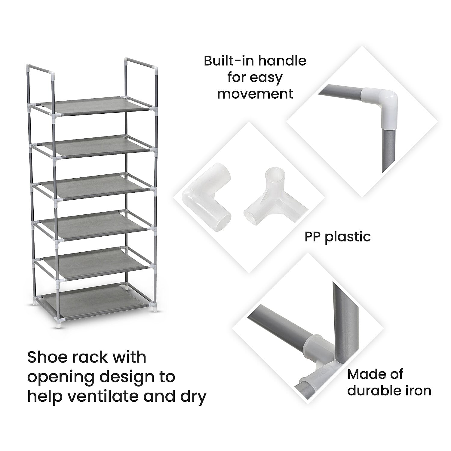 Homesmart Multipurpose 6 Layer Shoe Rack (Size 100x43x29 Cm) - Grey 8946845 3