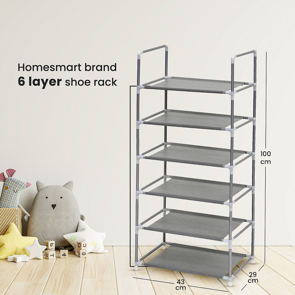 Homesmart Multipurpose 6 Layer Shoe Rack (Size 100x43x29 Cm) - Grey 8946845 4