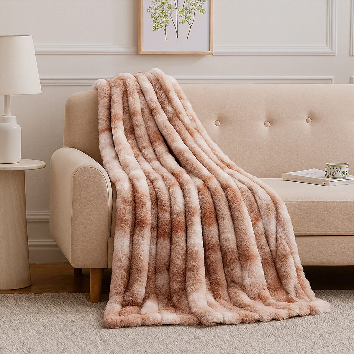THE MOST SUMPTUOUS BLANKET AT TJC - LIVMORE Faux Rabbit Fur Blanket 650 GSM (Size 200x150 cm) - Brown &amp; White 8188273 0