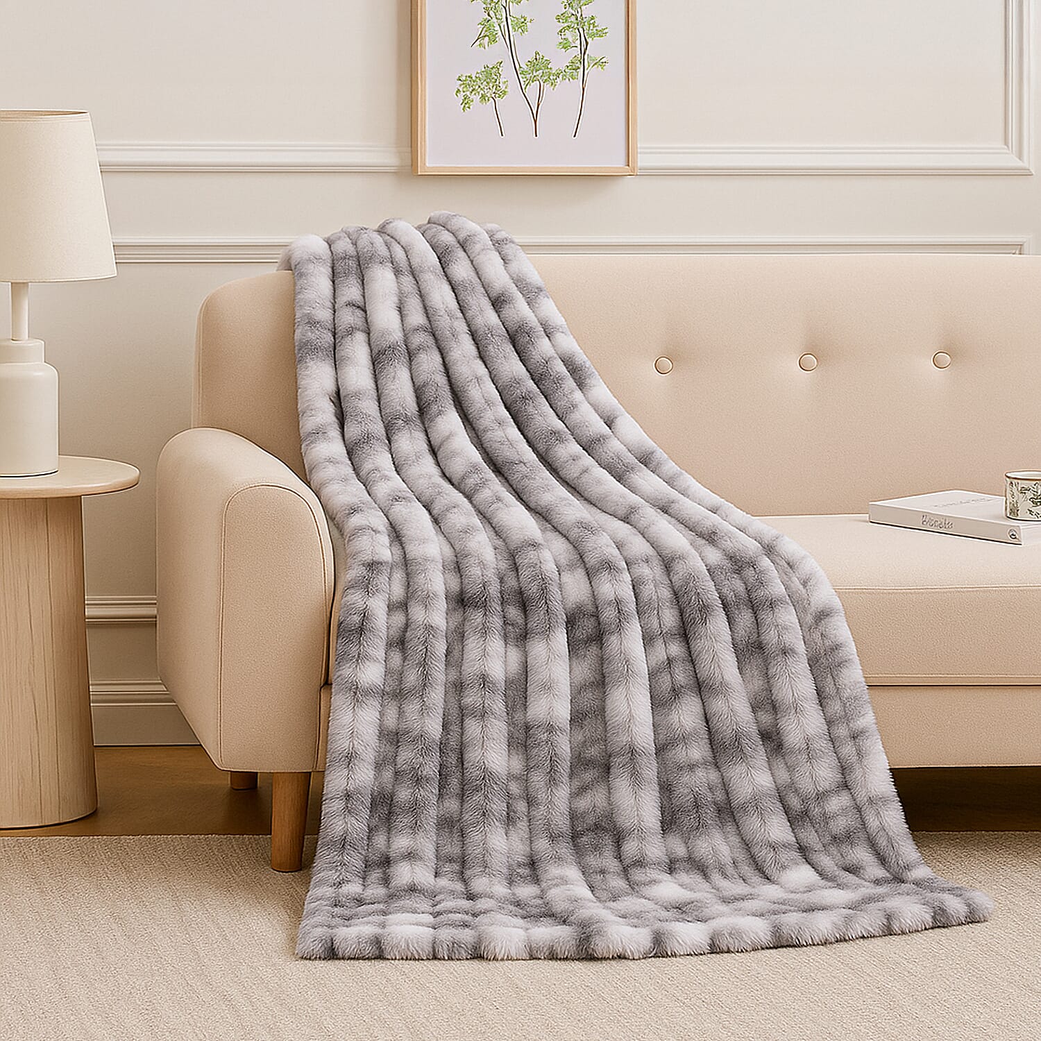 THE MOST SUMPTUOUS BLANKET AT TJC - LIVMORE Faux Rabbit Fur Blanket 650 GSM (Size 200x150 cm) - Grey &amp; White 8188274 0