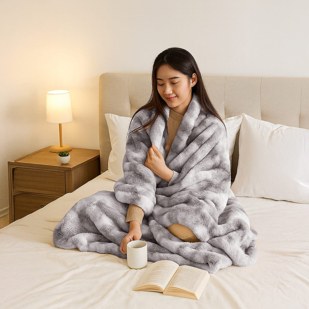 THE MOST SUMPTUOUS BLANKET AT TJC - LIVMORE Faux Rabbit Fur Blanket 650 GSM (Size 200x150 cm) - Grey &amp; White 8188274 2