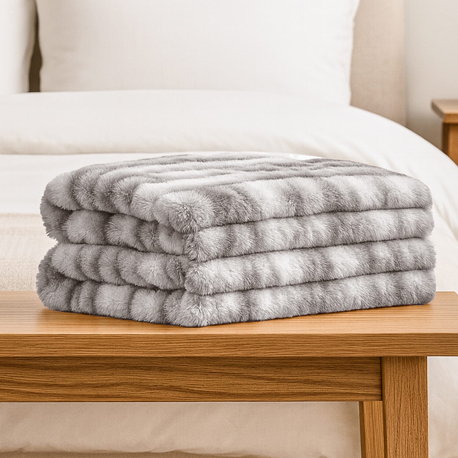 THE MOST SUMPTUOUS BLANKET AT TJC - LIVMORE Faux Rabbit Fur Blanket 650 GSM (Size 200x150 cm) - Grey &amp; White 8188274 3