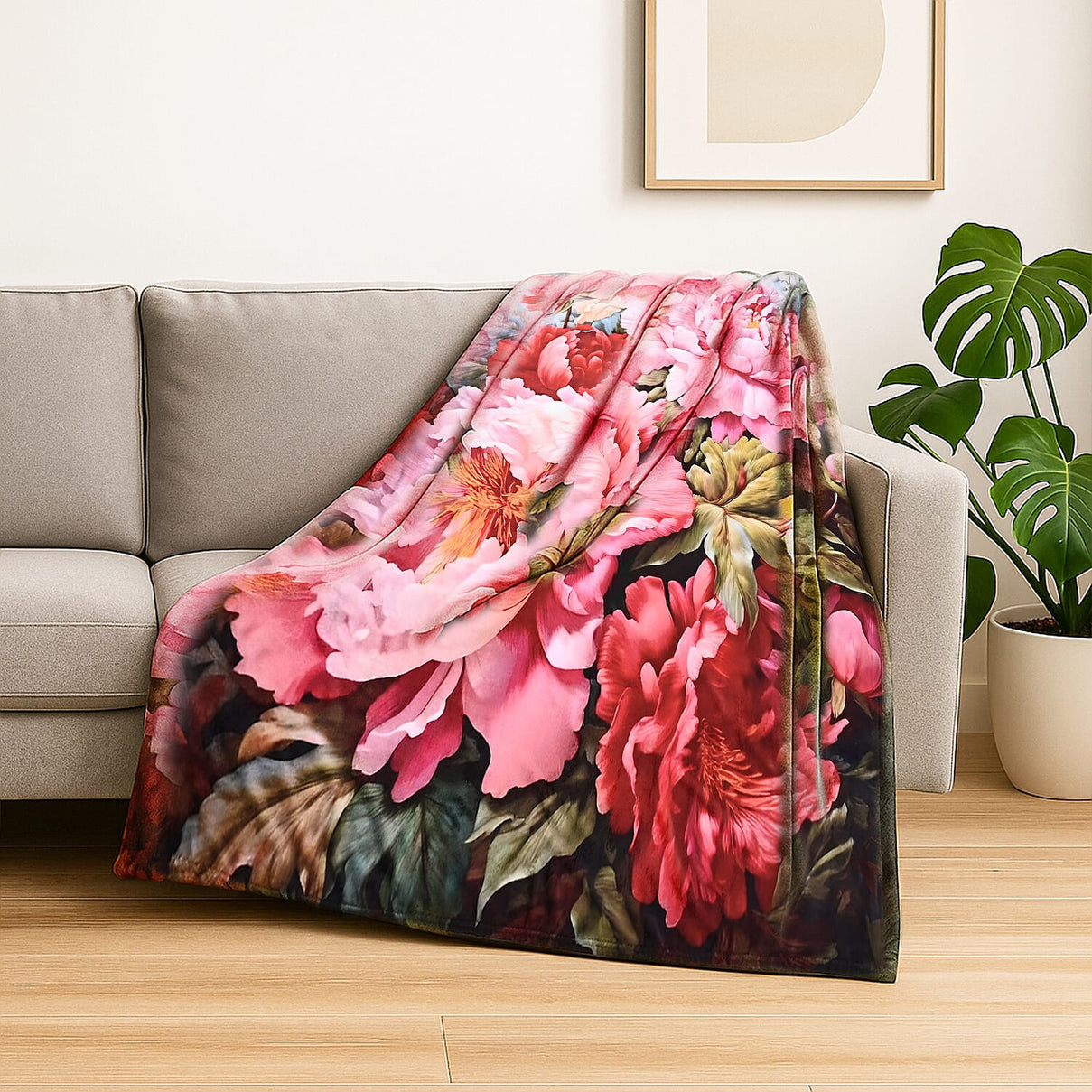LAST IN STOCK Peony Pattern Digital Print Flannel Cozy Blanket (150x200 cm) - Pink 8101974 0