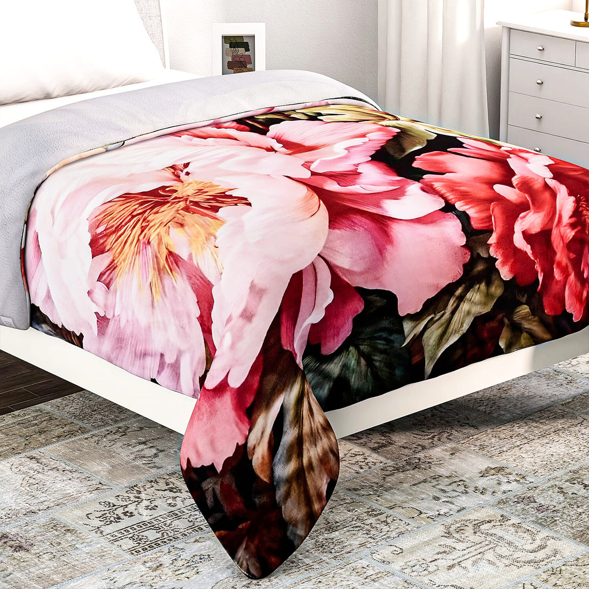 LAST IN STOCK Peony Pattern Digital Print Flannel Cozy Blanket (150x200 cm) - Pink 8101974 1