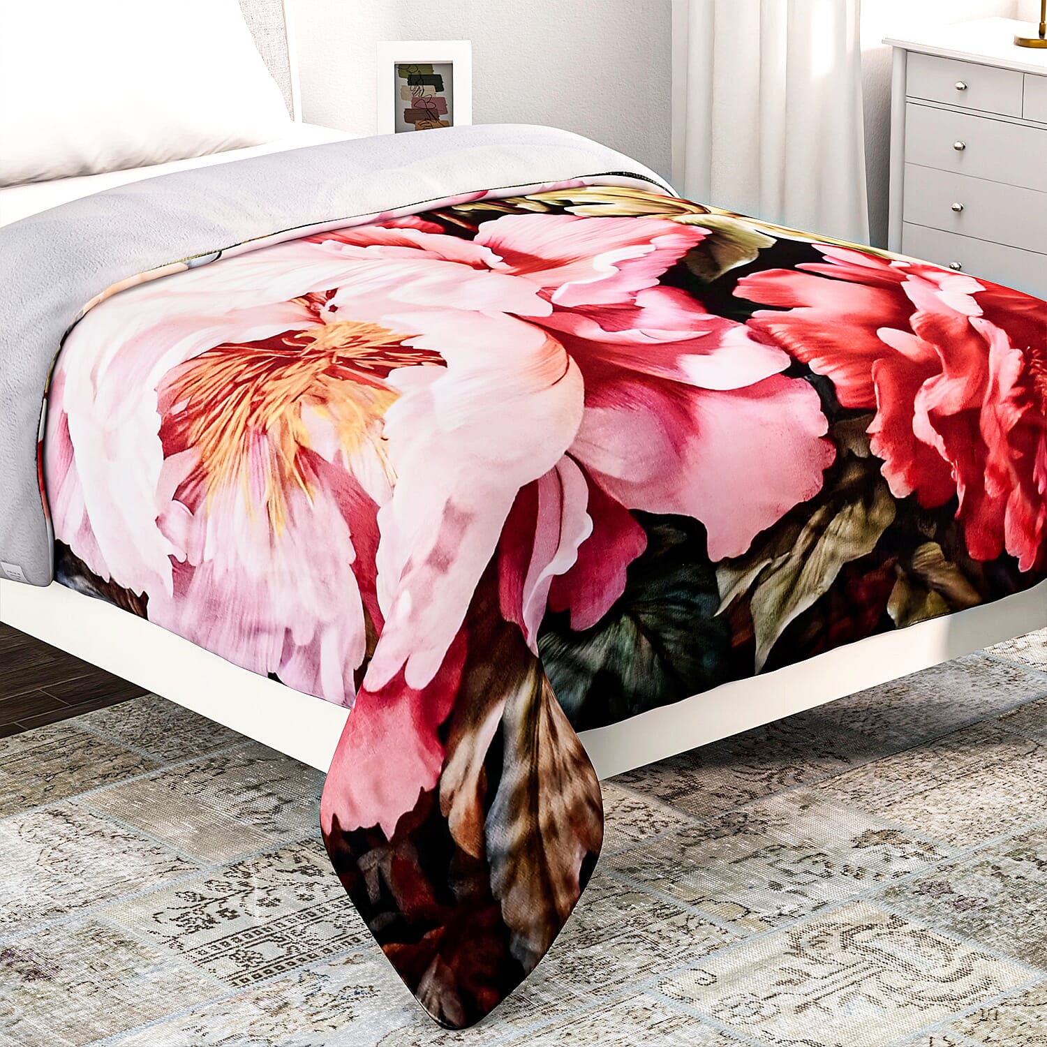 LAST IN STOCK Peony Pattern Digital Print Flannel Cozy Blanket (150x200 cm) - Pink 8101974 1