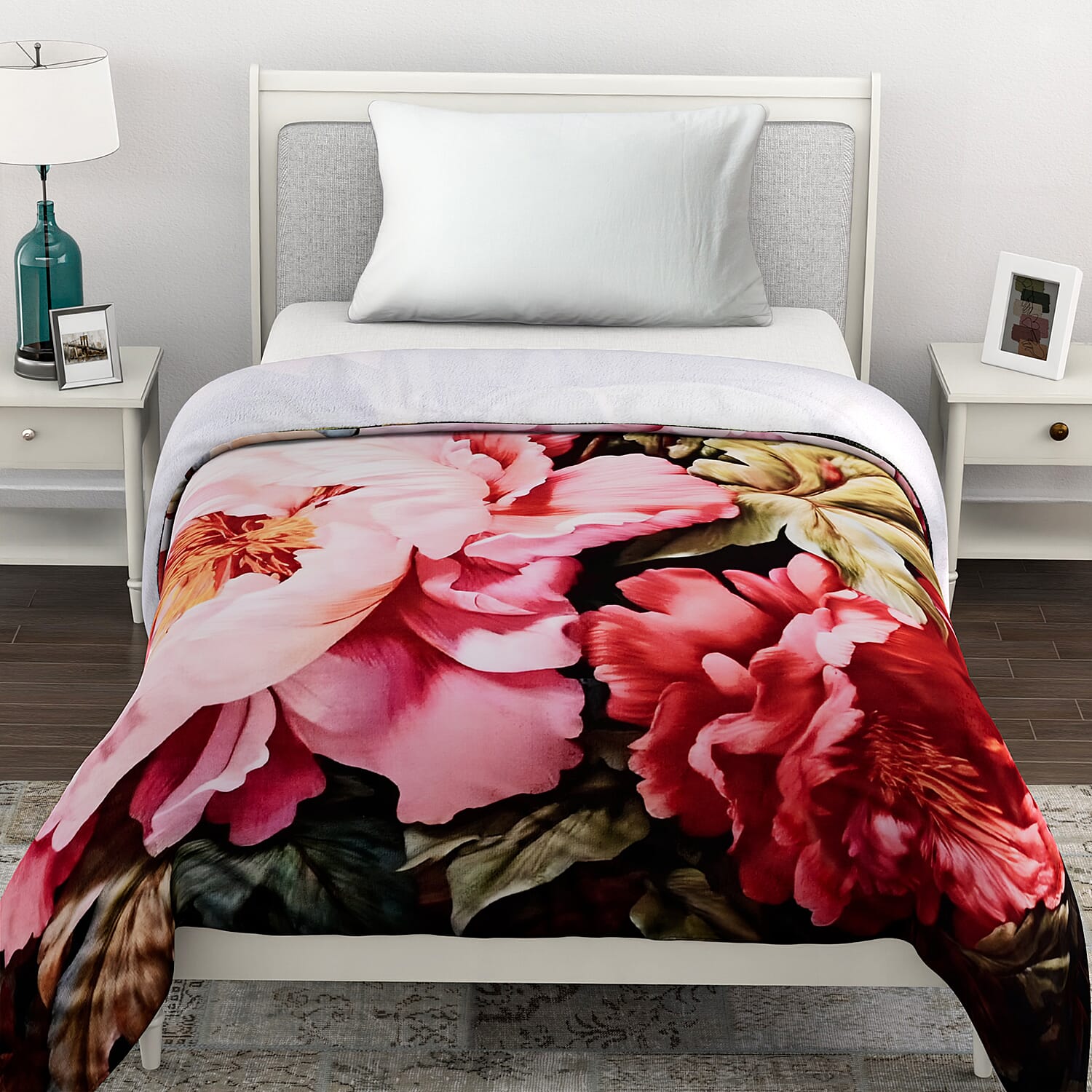 LAST IN STOCK Peony Pattern Digital Print Flannel Cozy Blanket (150x200 cm) - Pink 8101974 2
