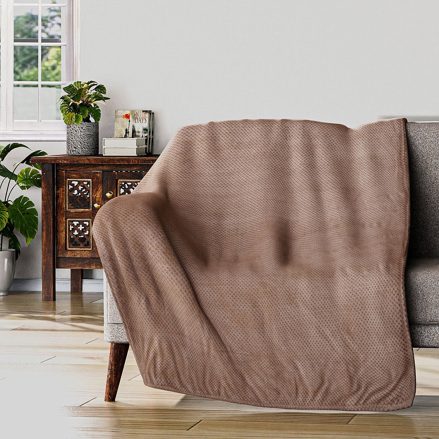 Homesmart Flannel Textured Blanket 260gsm (Size 210x150 cm) - Beige 7231549 0