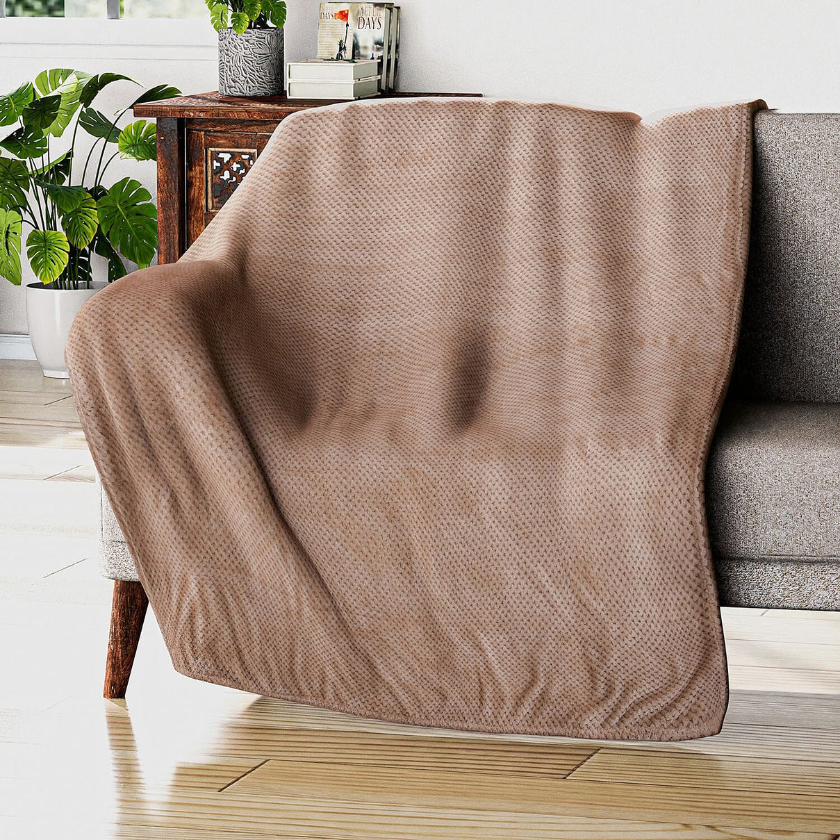 Homesmart Flannel Textured Blanket 260gsm (Size 210x150 cm) - Beige 7231549 1