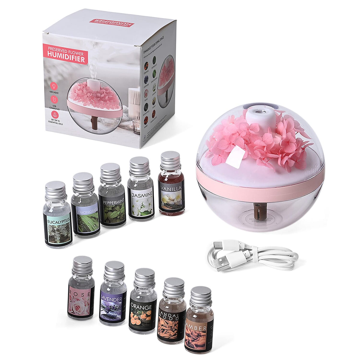 Preserved Flower Humidifier With 2 Mist Modes and Optional Warm Light Feature with 10 Essential Oils 8107093 0