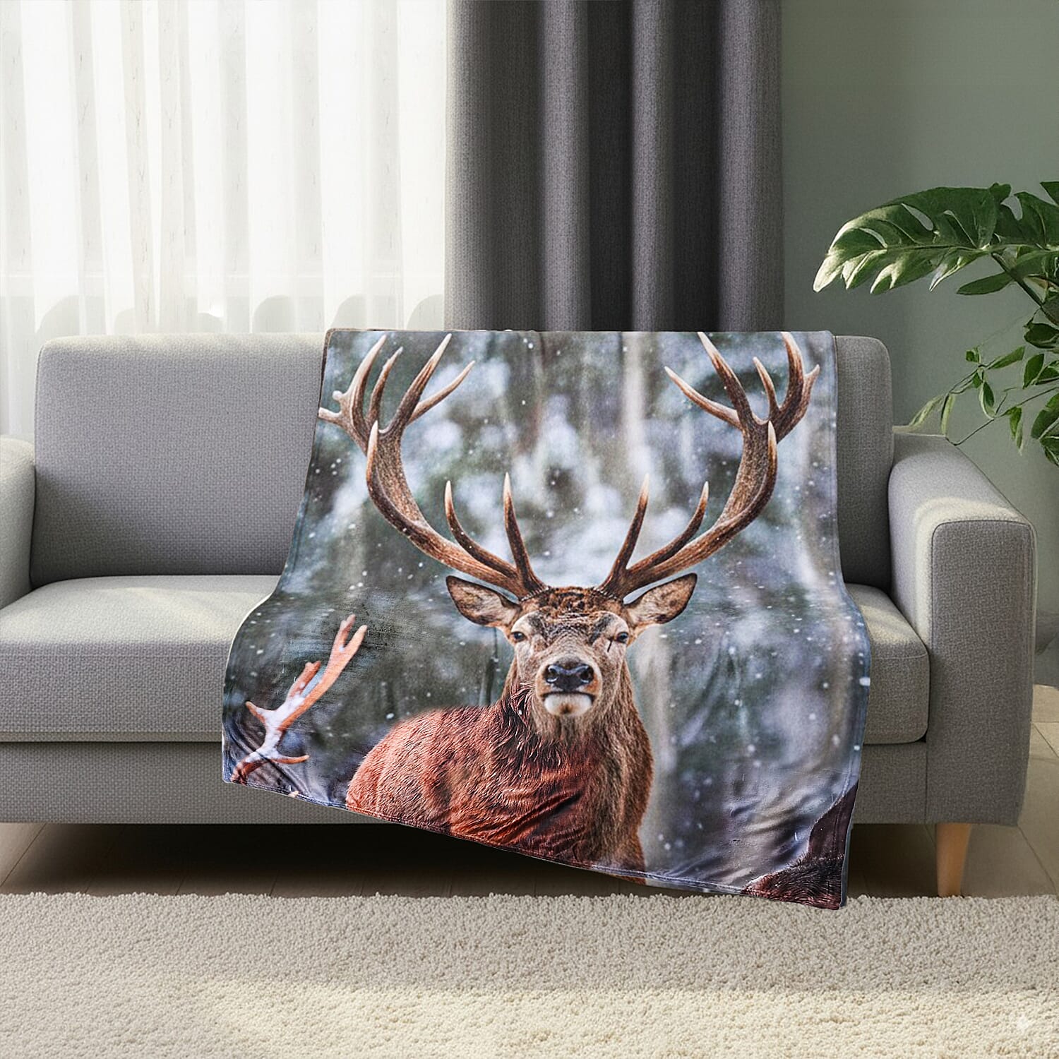 Digital Printed Soft &amp; Warm Reindeer Blanket 8191810 0