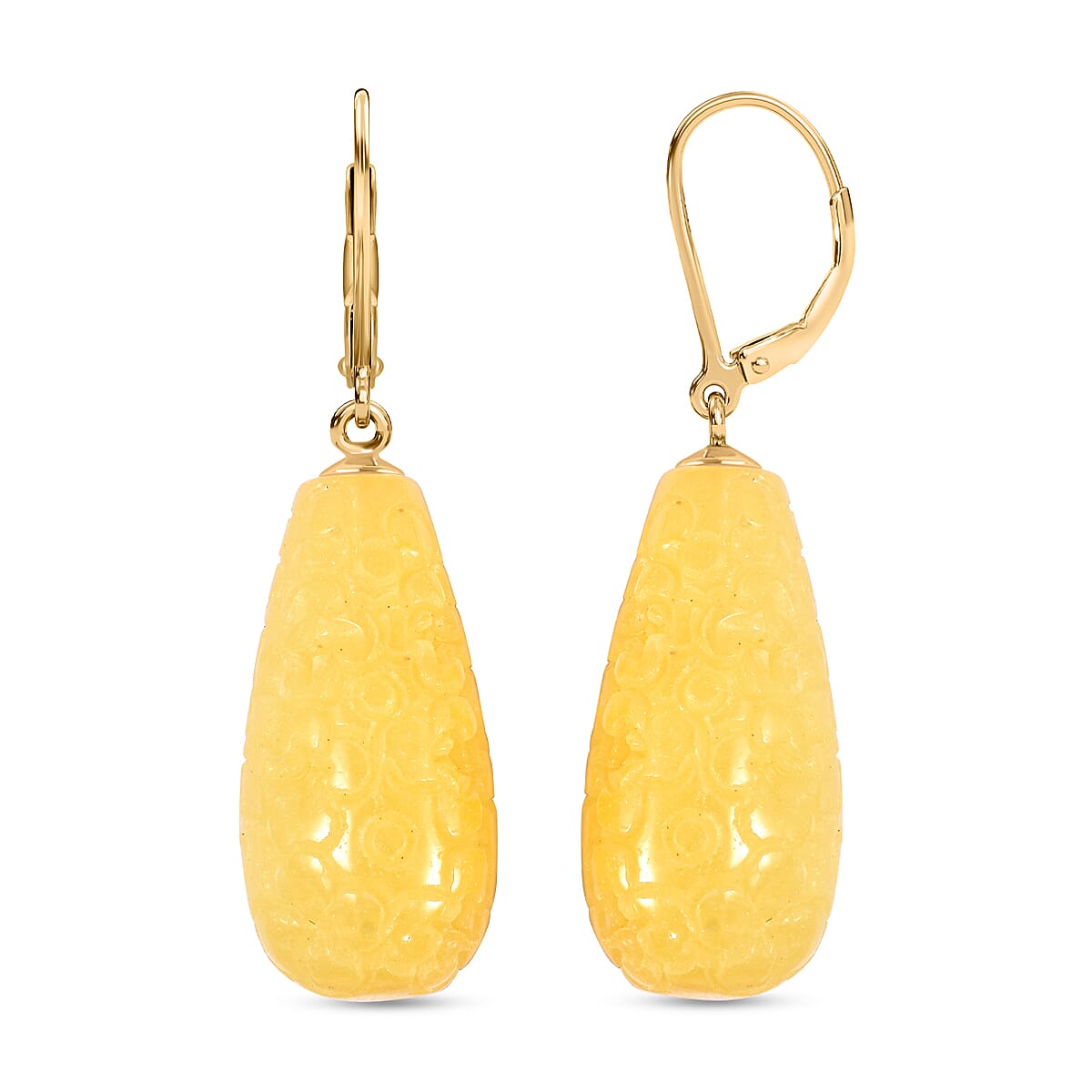 Hand Carved Honey Jade Drop Earrings in Yellow Gold Plated Sterling Silver 200.00 Ct. 7758916 0