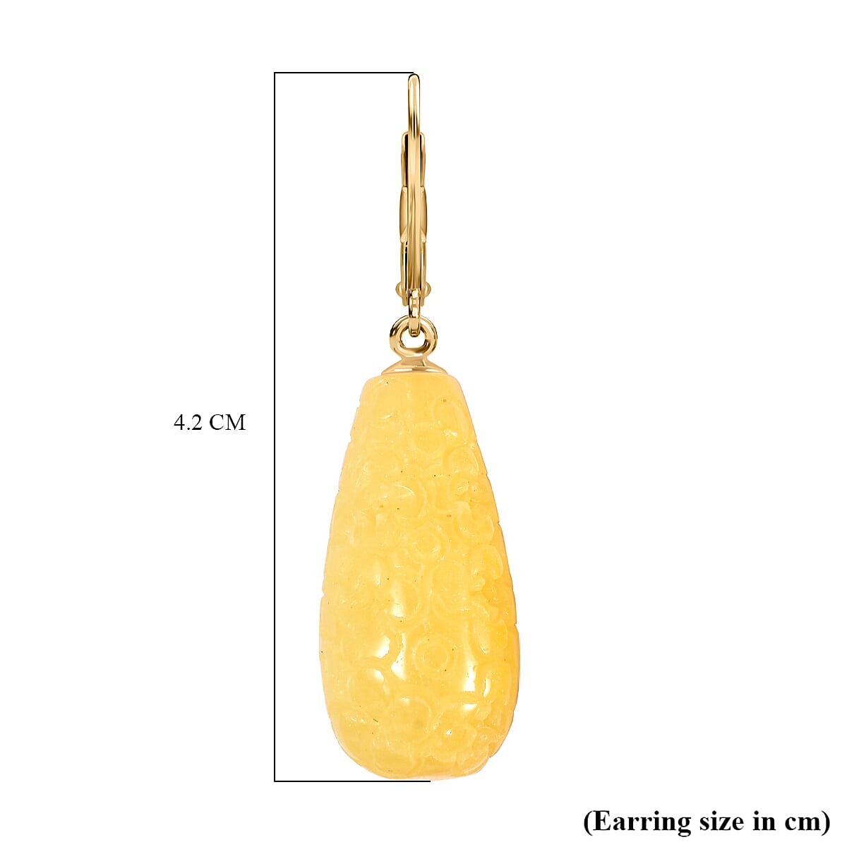 Hand Carved Honey Jade Drop Earrings in Yellow Gold Plated Sterling Silver 200.00 Ct. 7758916 4