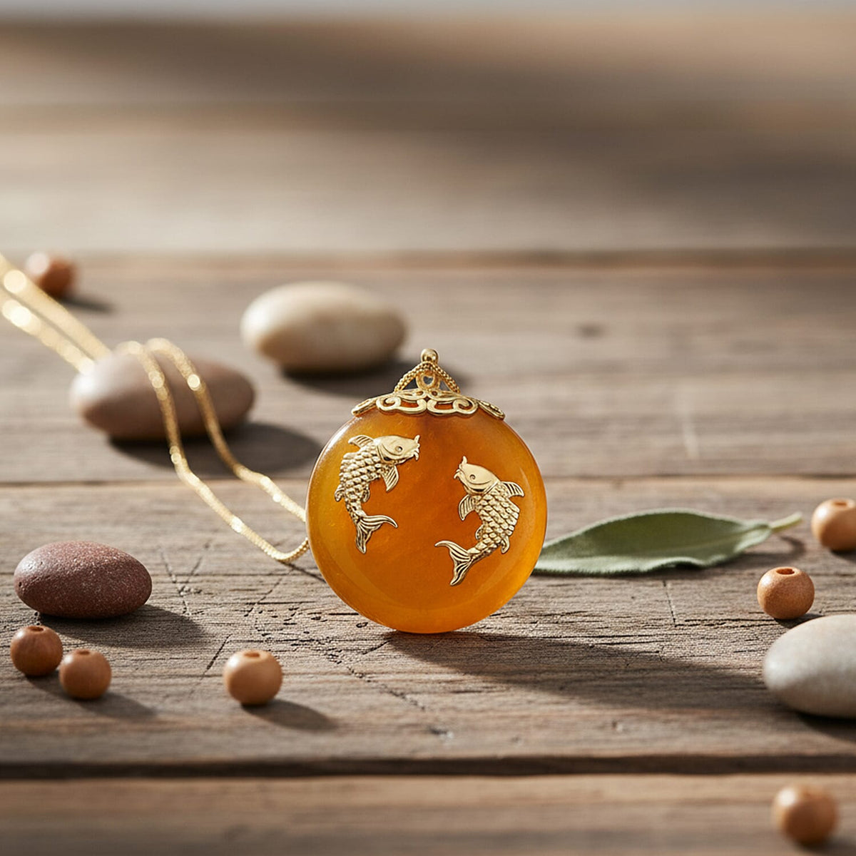 D'Joy Honey Jade Fish Pendant with Chain (Size 18) in Yellow Gold Plated Sterling Silver 73.50 Ct, Silver Wt. 5.00 Gms. V32667754 4
