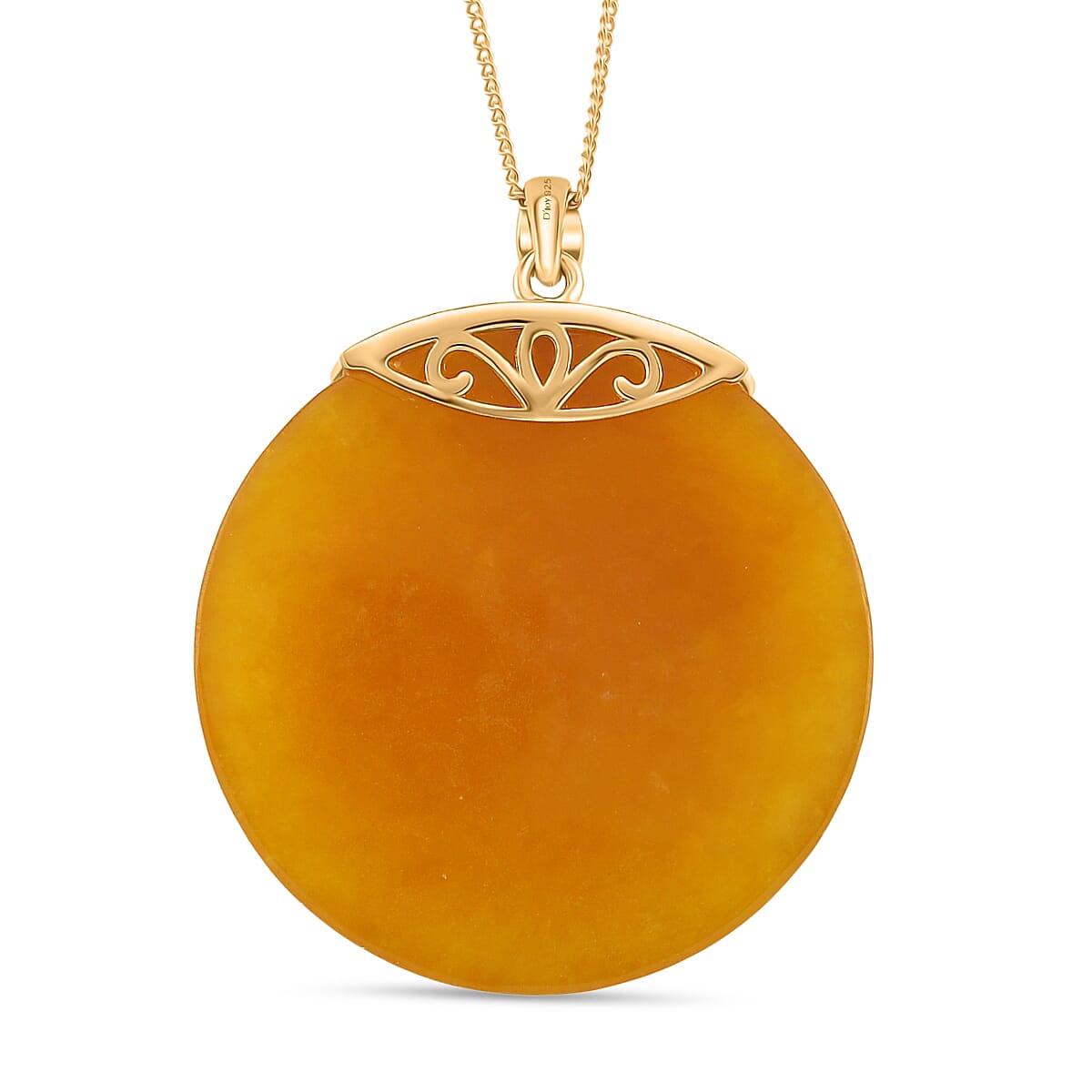 D'Joy Honey Jade Fish Pendant with Chain (Size 18) in Yellow Gold Plated Sterling Silver 73.50 Ct, Silver Wt. 5.00 Gms. V32667754 10