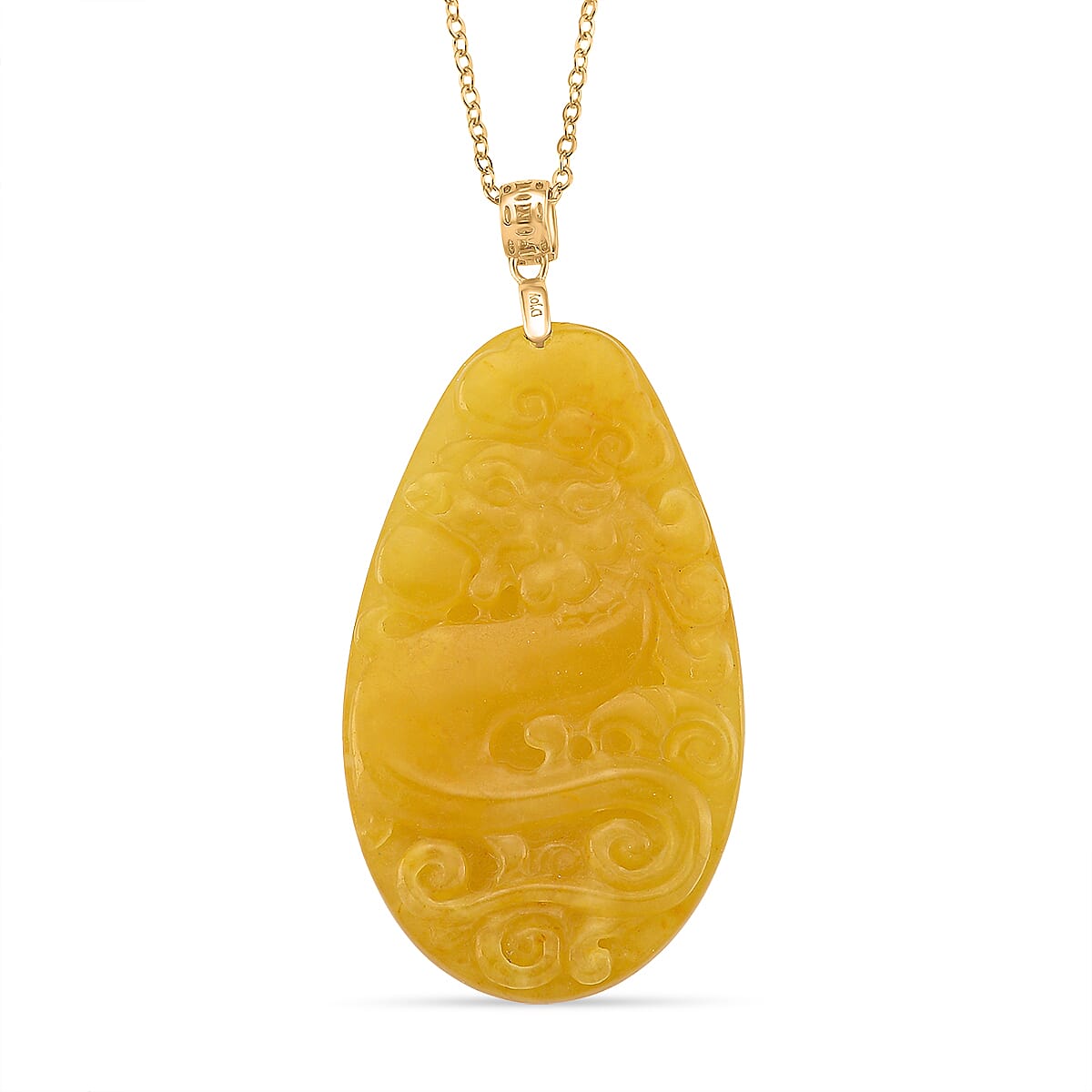 Honey Jade Dragon Embossed Pendant with Chain (Size 20) in Yellow Gold Plated Sterling Silver 80.00 Ct. 4418596 0