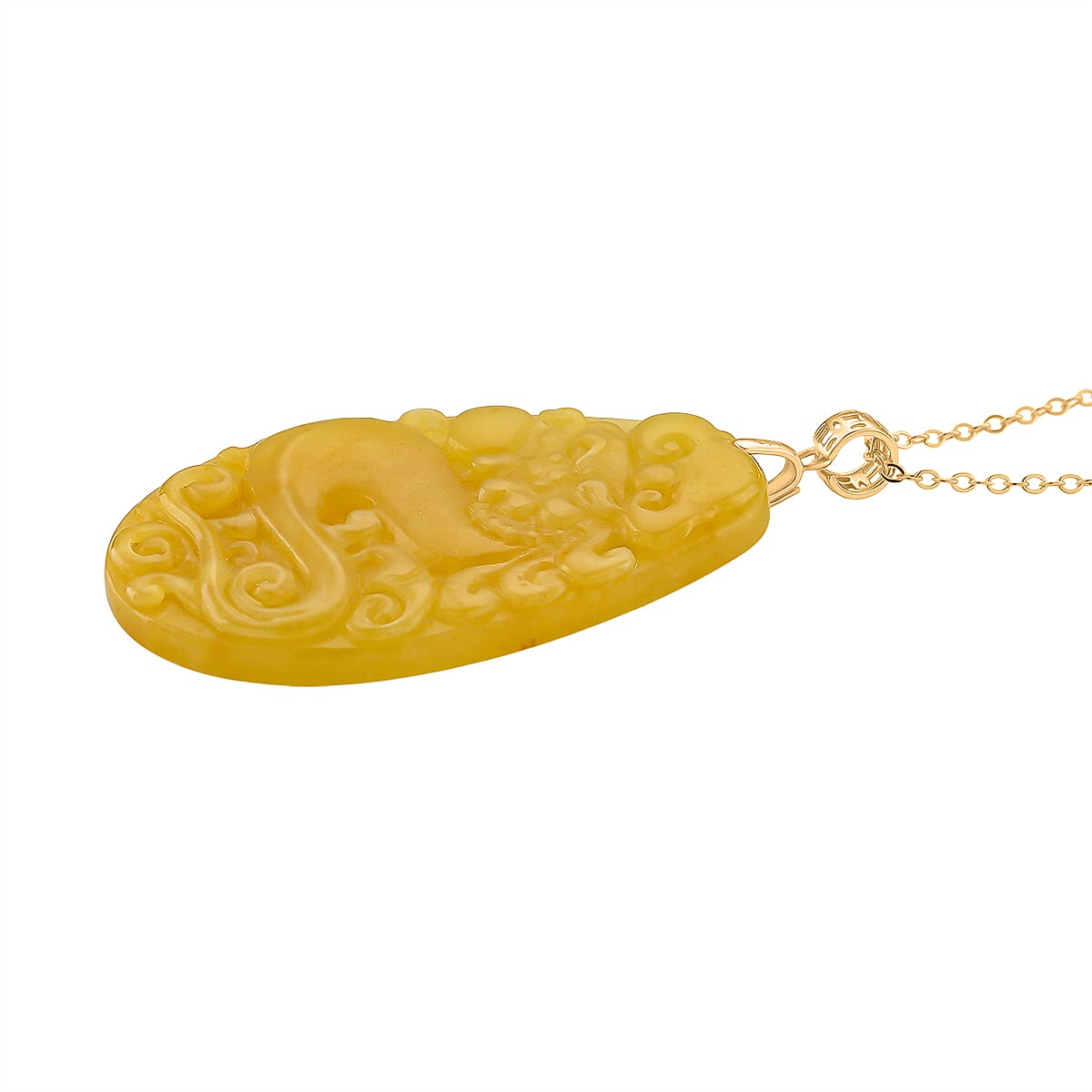 Honey Jade Dragon Embossed Pendant with Chain (Size 20) in Yellow Gold Plated Sterling Silver 80.00 Ct. 4418596 4