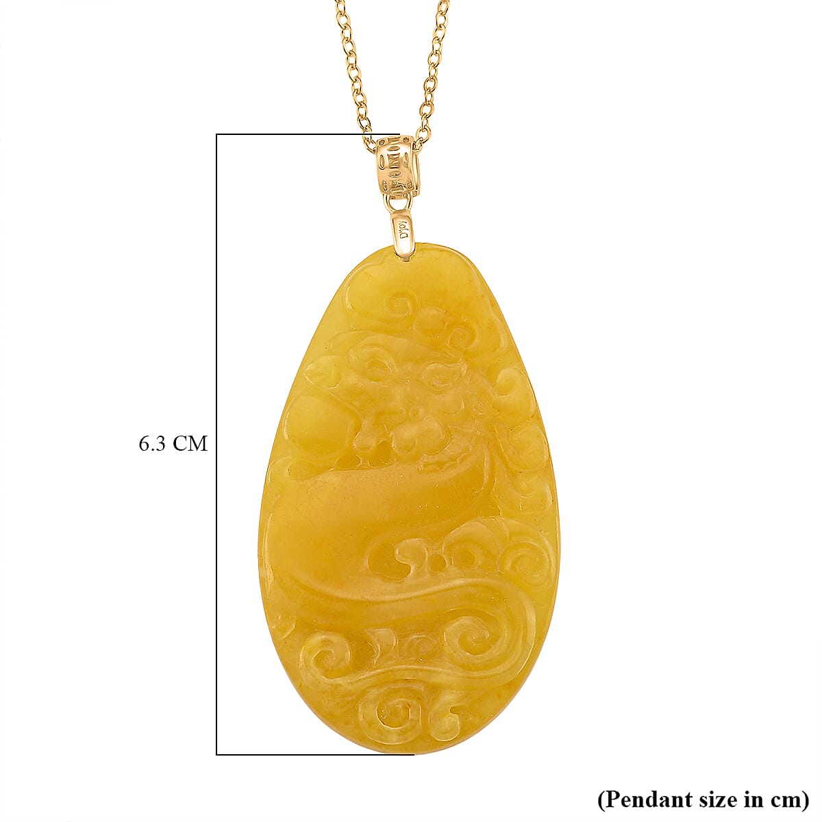 Honey Jade Dragon Embossed Pendant with Chain (Size 20) in Yellow Gold Plated Sterling Silver 80.00 Ct. 4418596 7