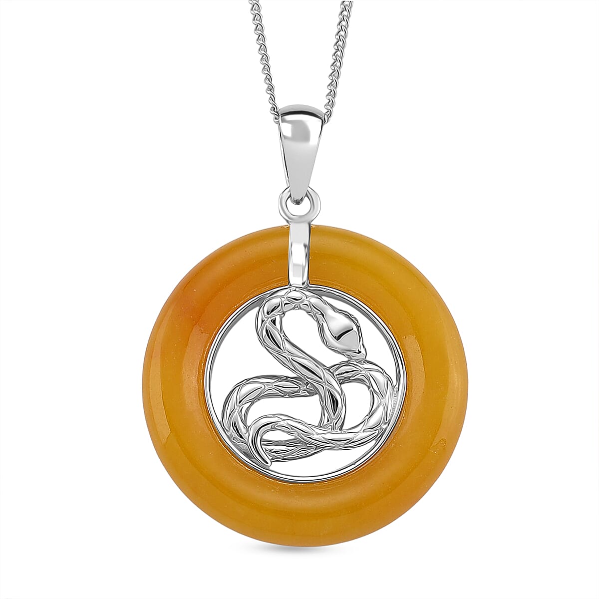 D'Joy Honey Jade Snake Pendant with Chain (Size 18) in Rhodium Overlay Sterling Silver 21.87 Ct. 4415979 2