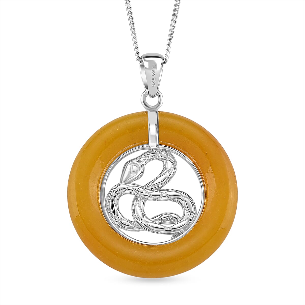 D'Joy Honey Jade Snake Pendant with Chain (Size 18) in Rhodium Overlay Sterling Silver 21.87 Ct. 4415979 10