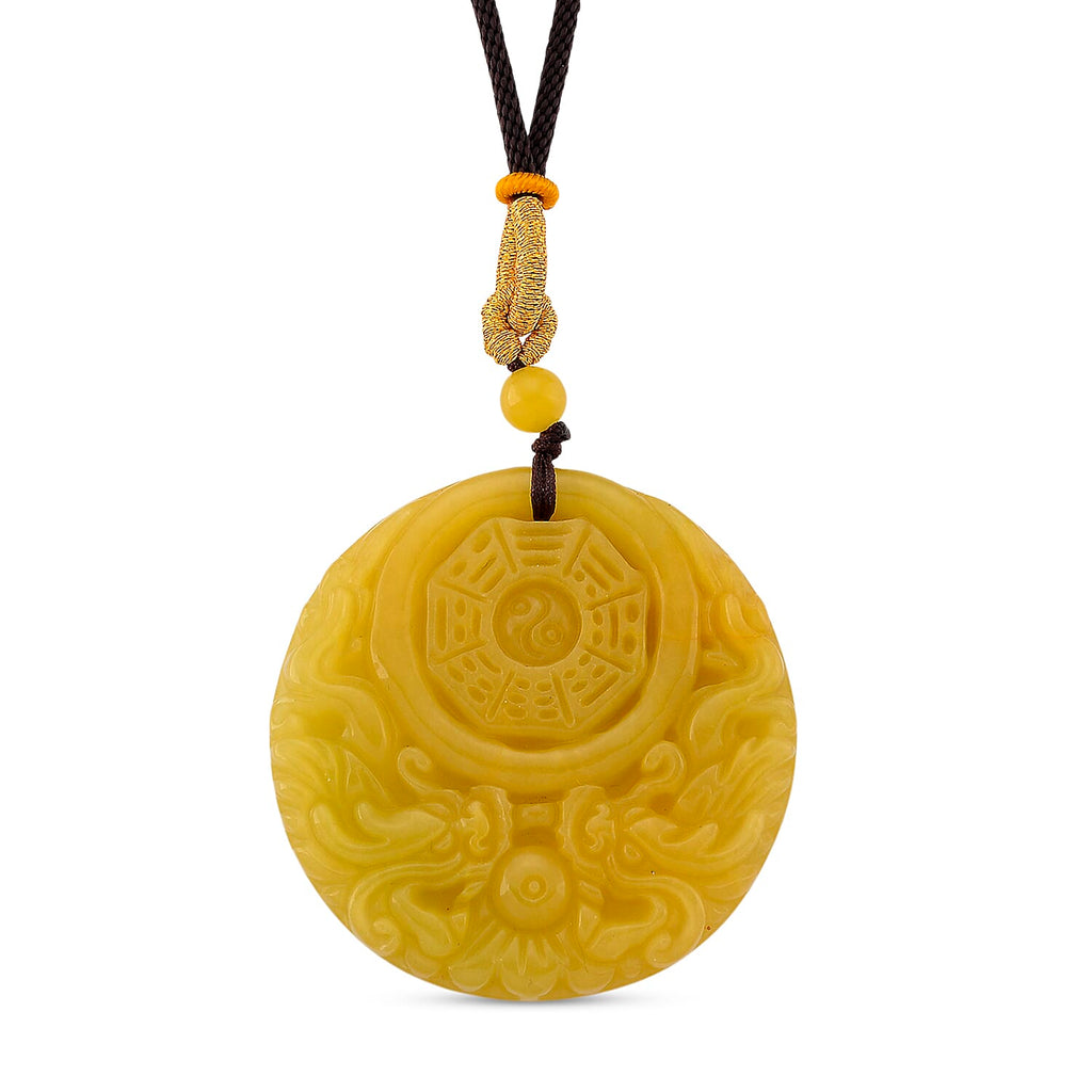 Honey Jade Dragon Embossed Necklace with Cotton Thread (Size 24 Adjustable) 145.00 Ct.