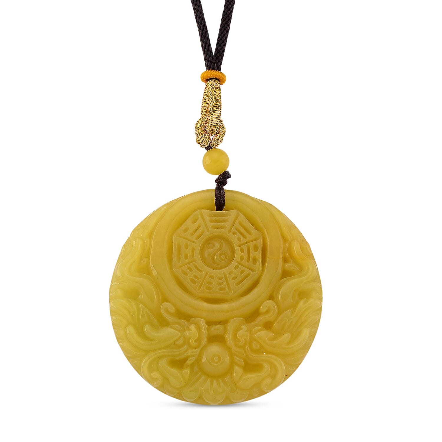 Honey Jade Feng shui, bagua Embossed Necklace (Size 24 Adjustable) 145.00 Ct. 8253829 0