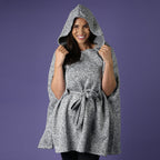 Light Grey Knitted Poncho with Waistbelt (Size 55x77cm)