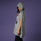 Light Grey Knitted Poncho with Waistbelt (Size 55x77cm)