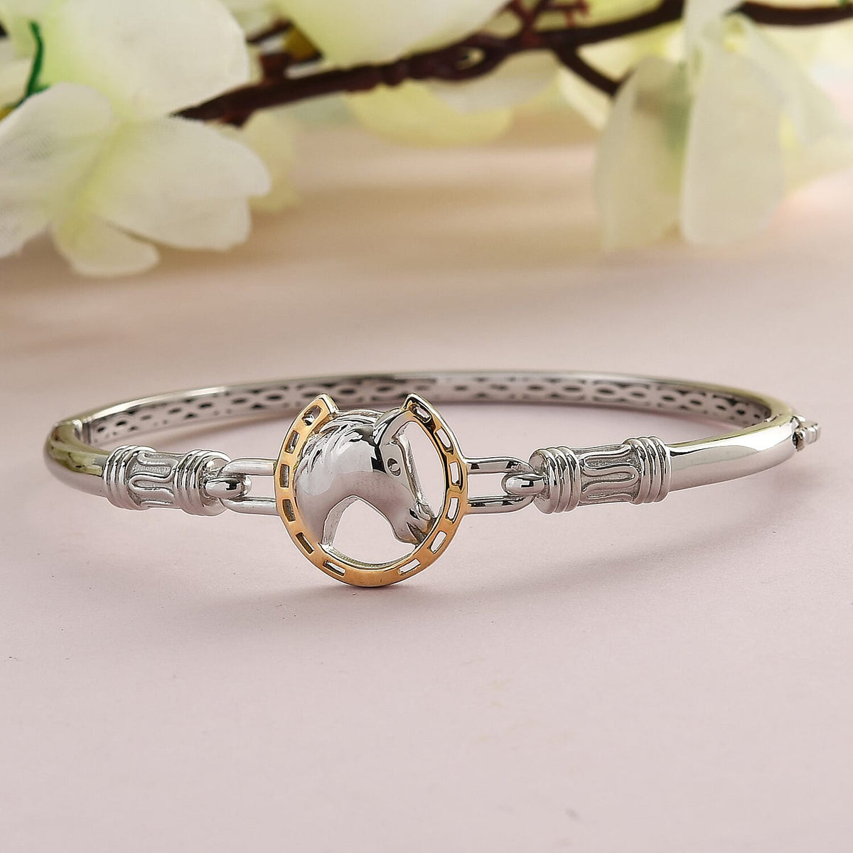 Horse and Horse Shoe Bangle with Clasp in Dual Tone 3849003 1