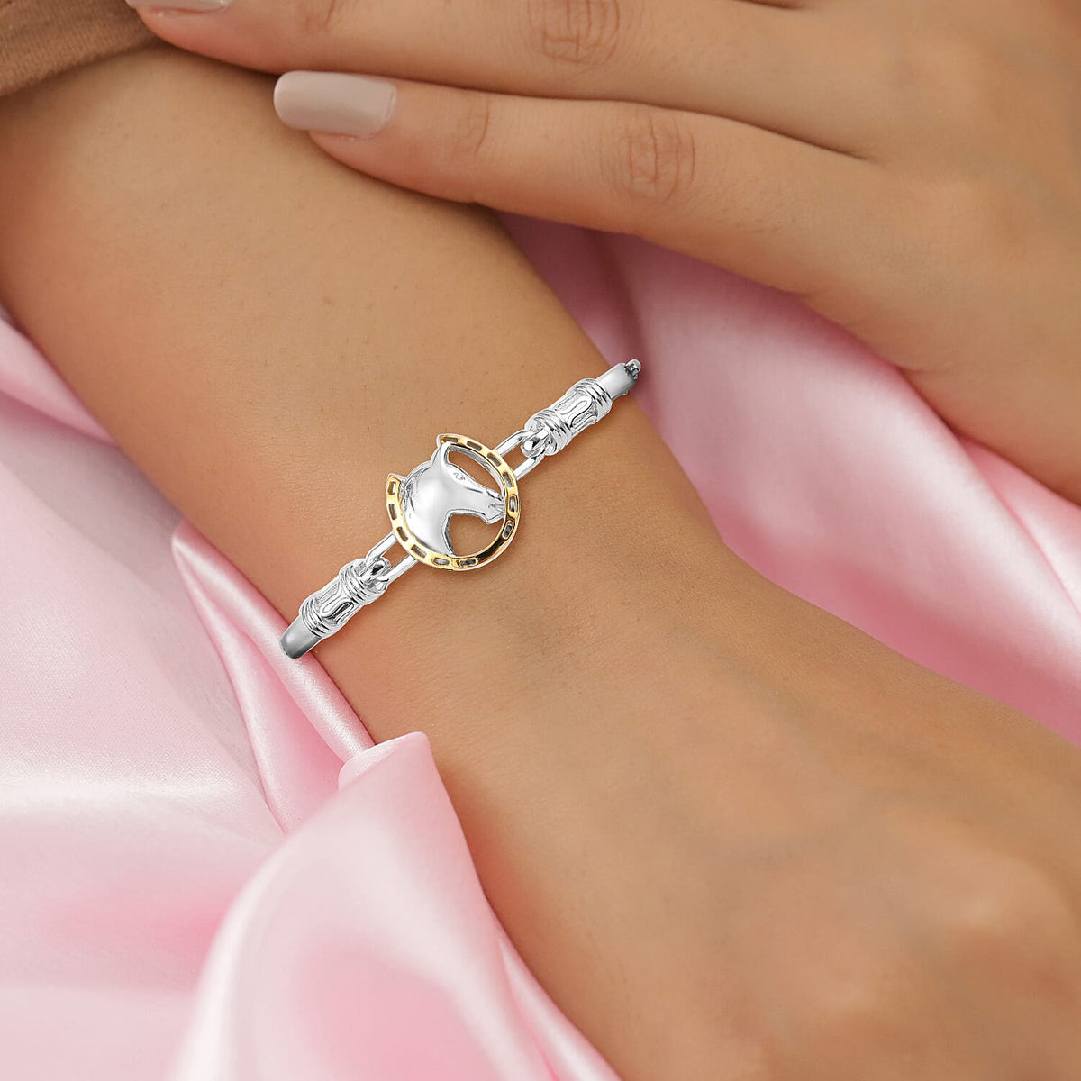 Horse and Horse Shoe Bangle with Clasp in Dual Tone 3849003 2