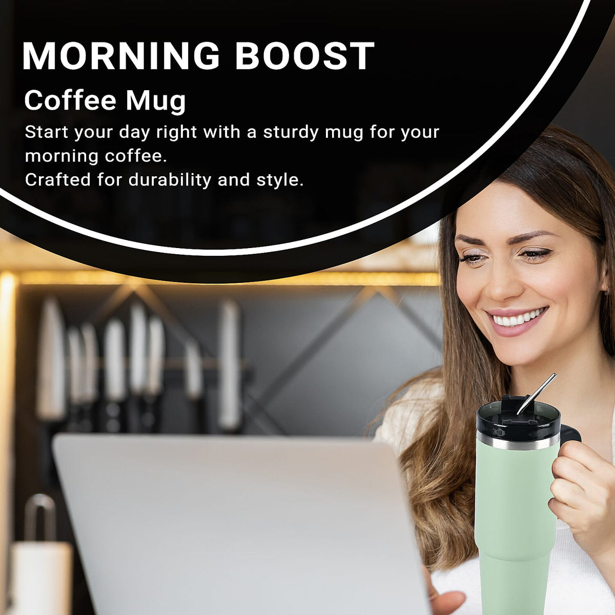 Hot or Cold Insulated Mug with Lid and Stainless Steel Straw - Green 7674636 6