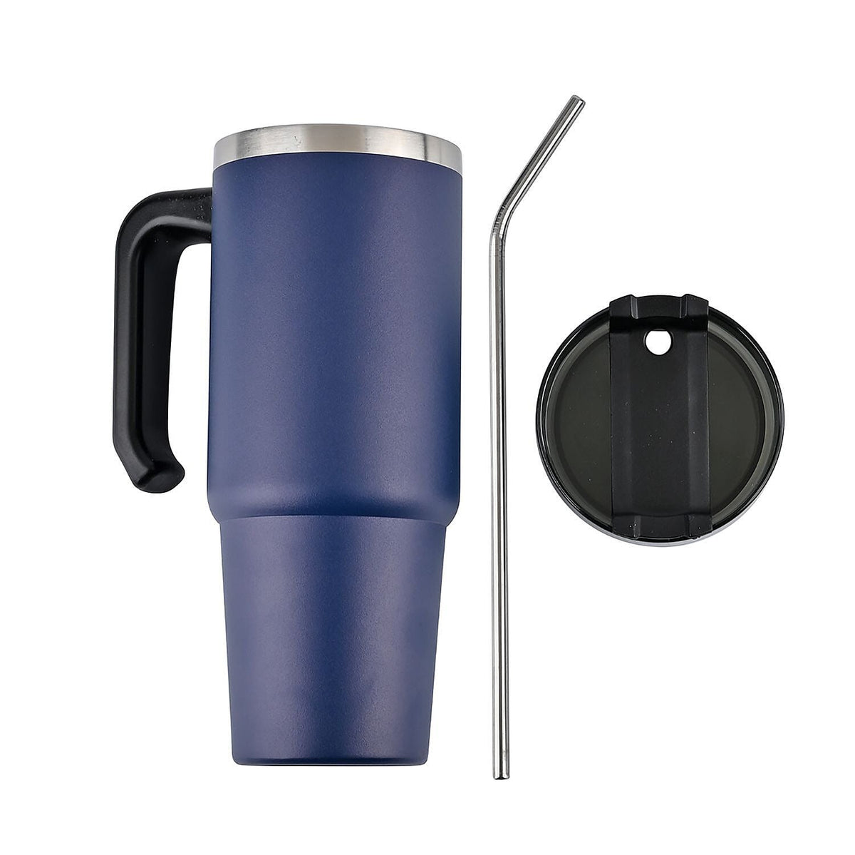 Hot or Cold Insulated Mug with Lid and Stainless Steel Straw - Navy 7572802 1