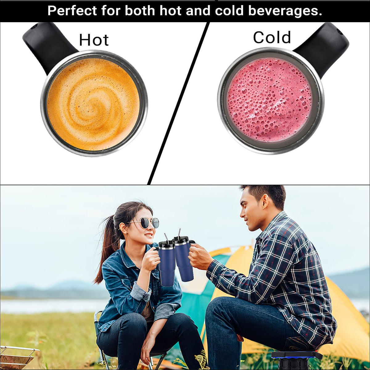 Hot or Cold Insulated Mug with Lid and Stainless Steel Straw - Navy 7572802 11