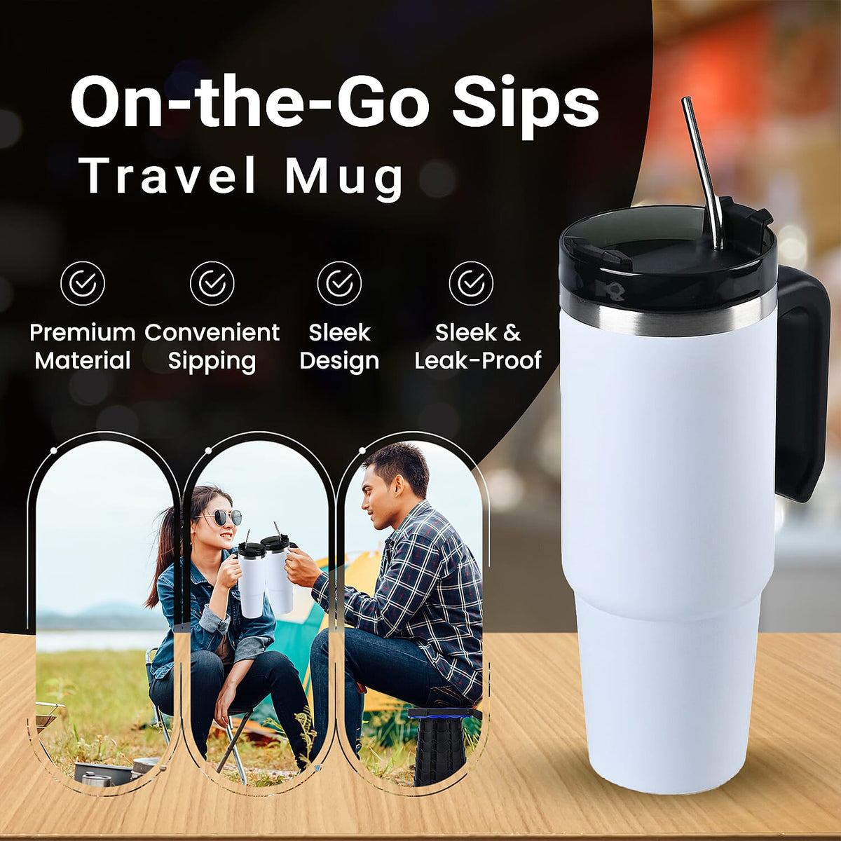 Hot or Cold Insulated Mug with Lid and Stainless Steel Straw - White 7674637 4