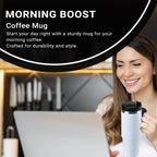 Hot or Cold Insulated Mug with Lid and Stainless Steel Straw - White