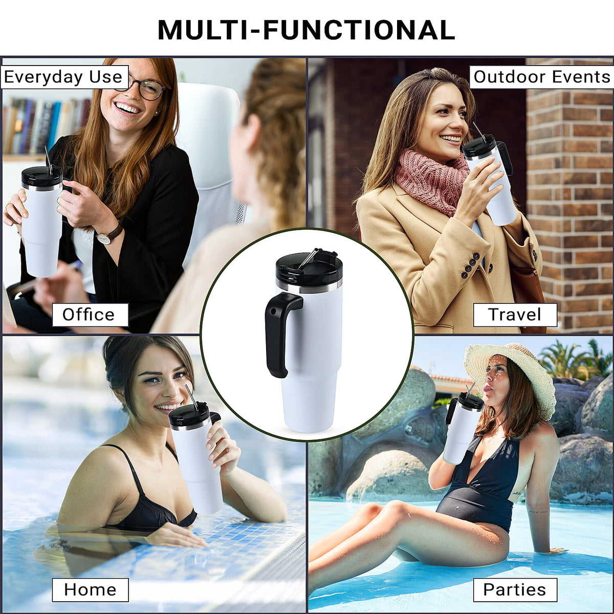 Hot or Cold Insulated Mug with Lid and Stainless Steel Straw - White 7674637 8