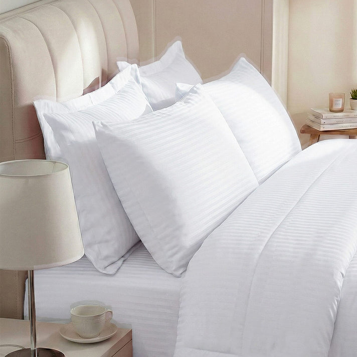 Hush Haven 6-Piece Summer Striped Comforter Set - inc Comforter, Fitted Sheet, 2xHousewife &amp; 2xOxford Pillowcase (King, 225 x 220cm) - White 8357216 2