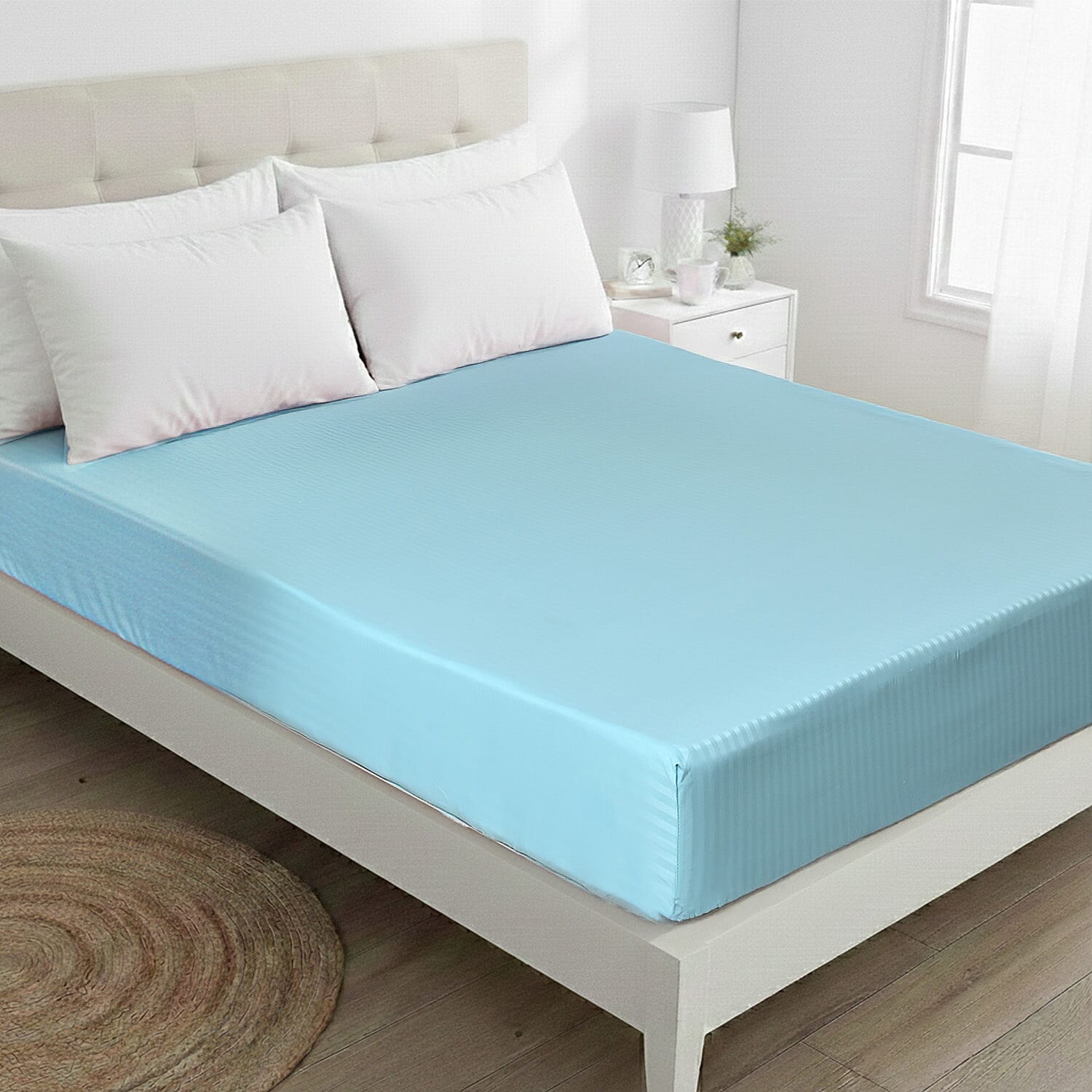 Hush Haven 6-Piece Summer Striped Comforter Set - inc Comforter, Fitted Sheet, 2xHousewife &amp; 2xOxford Pillowcase (King, 225 x 220cm) - Turquoise 8357227 6