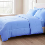 THE OPULENT LUXURY -Hush Haven 6-Piece Summer Striped Comforter Set - inc Comforter, Fitted Sheet, 2xHousewife - 2xOxford Pillowcase (Double, 200 x 200cm) - Blue