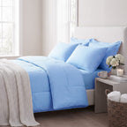THE OPULENT LUXURY -Hush Haven 6-Piece Summer Striped Comforter Set - inc Comforter, Fitted Sheet, 2xHousewife - 2xOxford Pillowcase (Double, 200 x 200cm) - Blue