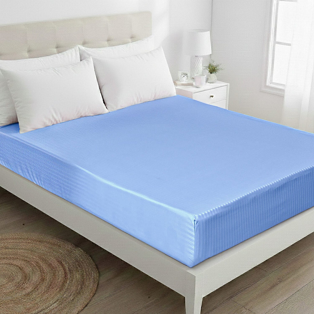 THE OPULENT LUXURY -Hush Haven 6-Piece Summer Striped Comforter Set - inc Comforter, Fitted Sheet, 2xHousewife - 2xOxford Pillowcase (Double, 200 x 200cm) - Blue