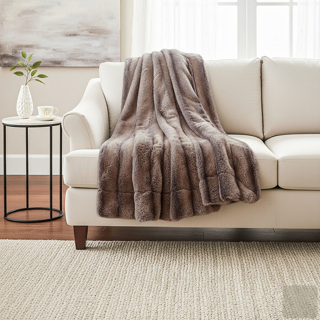 Hush Haven Luxury Double Layer Faux Fur Reversible Blanket - Light Coffee