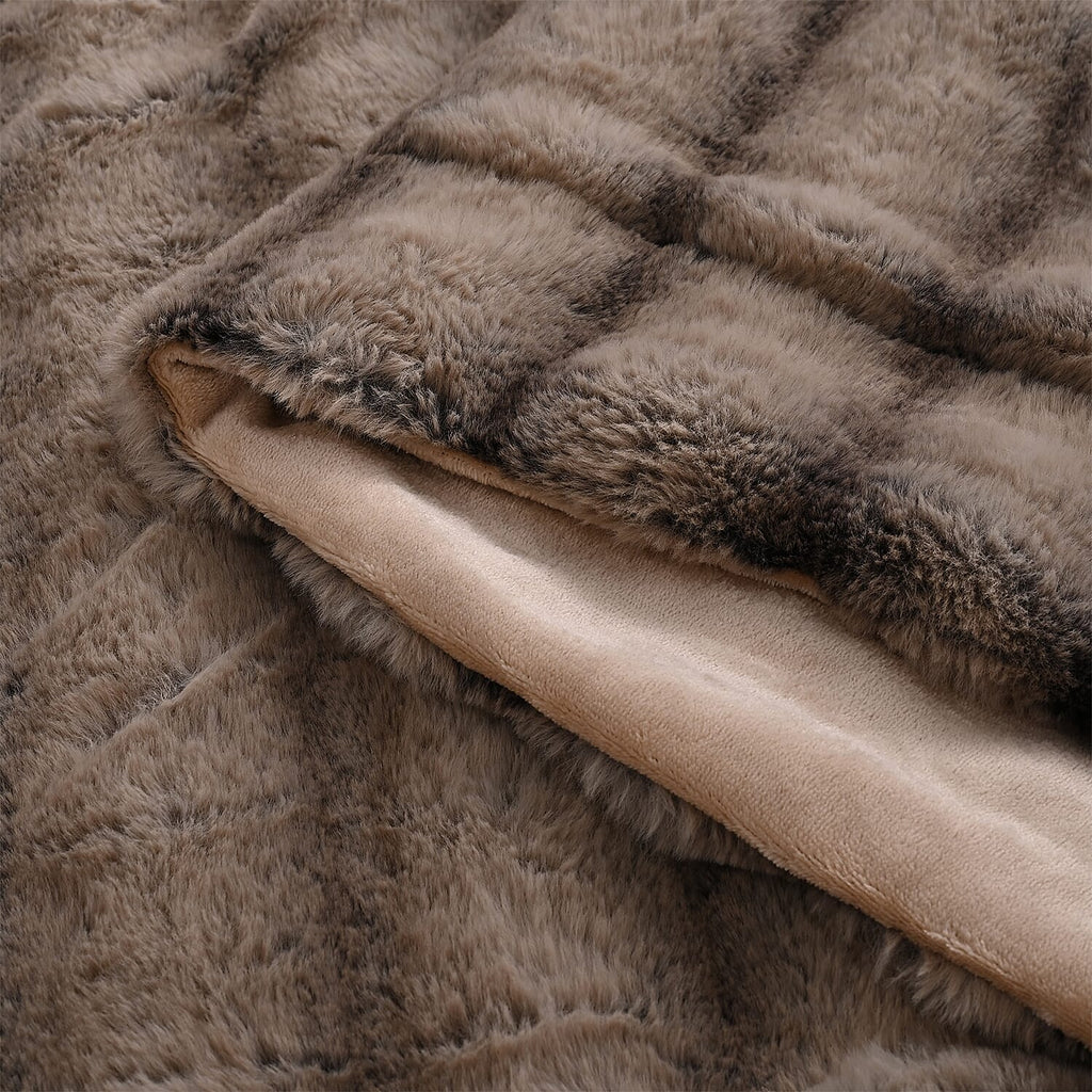 Hush Haven Luxury Double Layer Faux Fur Reversible Blanket - Light Coffee