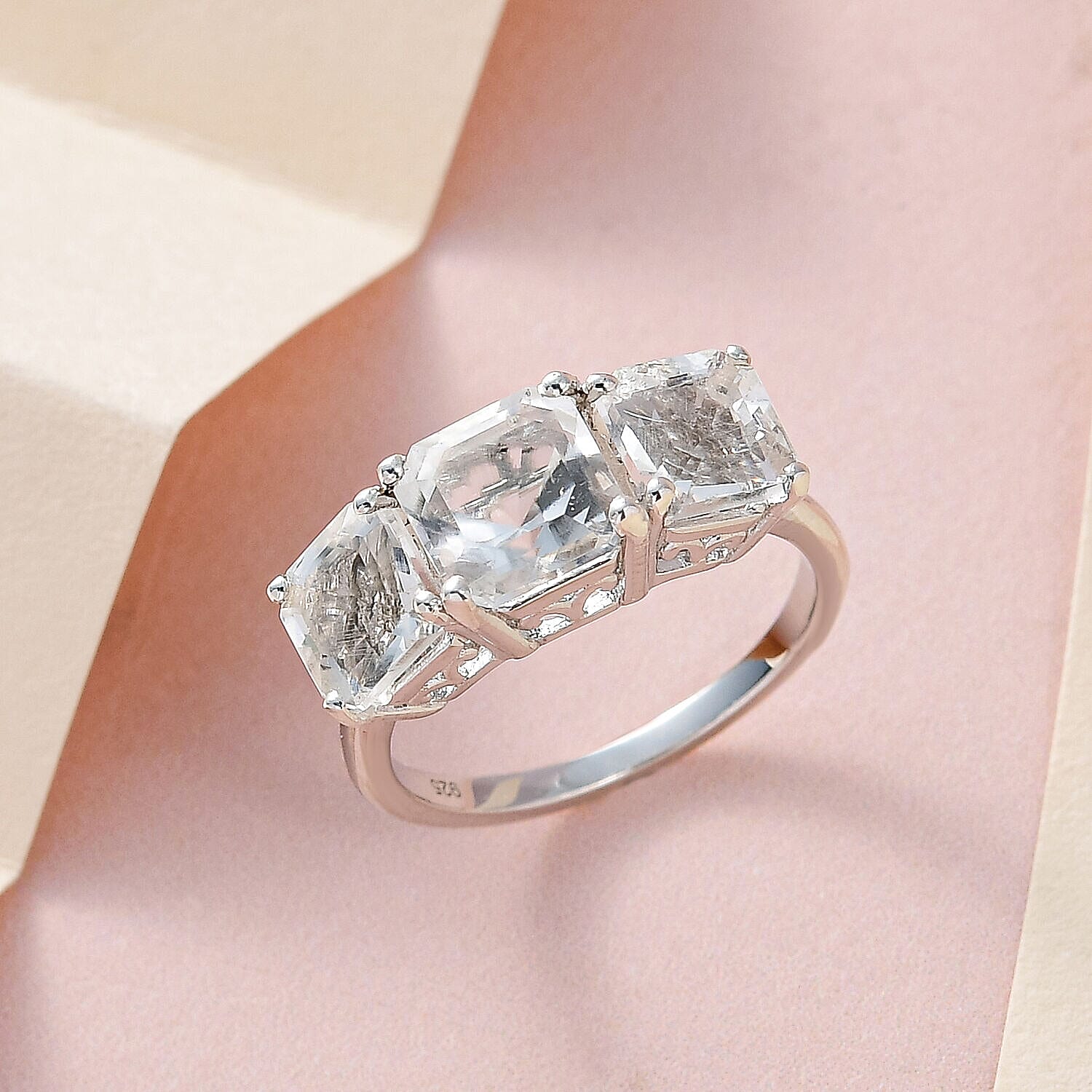 Hyalite Opal 3 Stone Ring in Platinum Overlay Sterling Silver 2.40 Ct 7368375 1