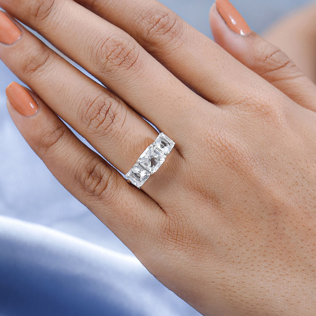Hyalite Opal 3 Stone Ring in Platinum Overlay Sterling Silver 2.40 Ct